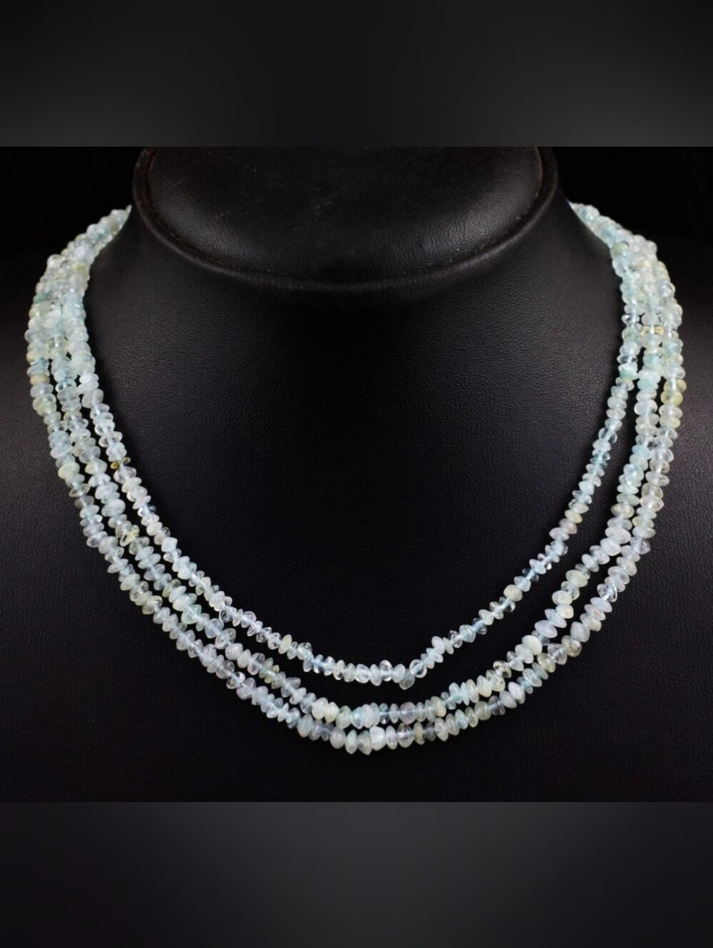 Multi-Strand Aquamarine Bead Necklace in Pale Blue-White